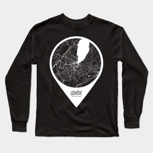 Geneva, Switzerland City Map - Travel Pin Long Sleeve T-Shirt